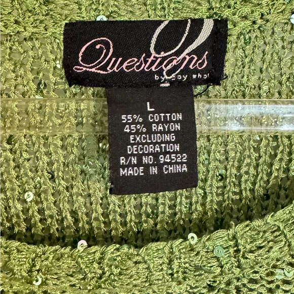 Questions by Say What? Green Sequined Sweater Short Sleeve Large - Picture 3 of 8
